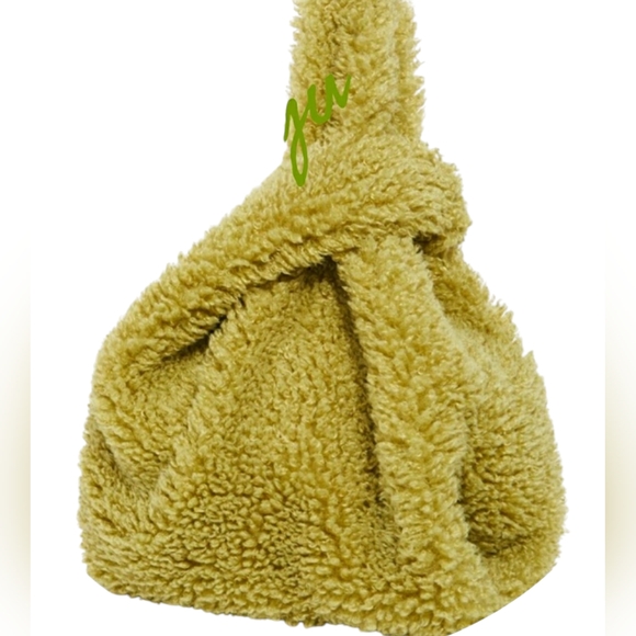 FREE PEOPLE COZY OLIVE/SAGE SWING STYLE TEDDY FLUFFY TOTE - Picture 1 of 10
